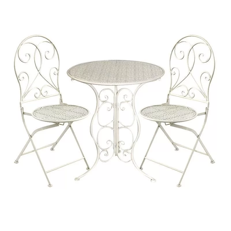 Set masa cu 2 scaune Vintage din fier Ivory 60x70cm