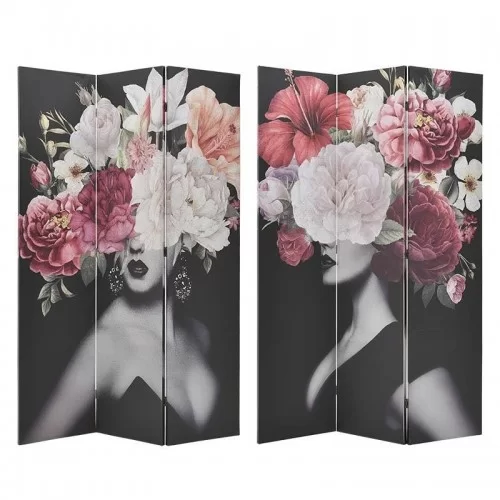 Paravan dublu fatetat Canvas Flowers 120 cm x 3 cm x 180 cm