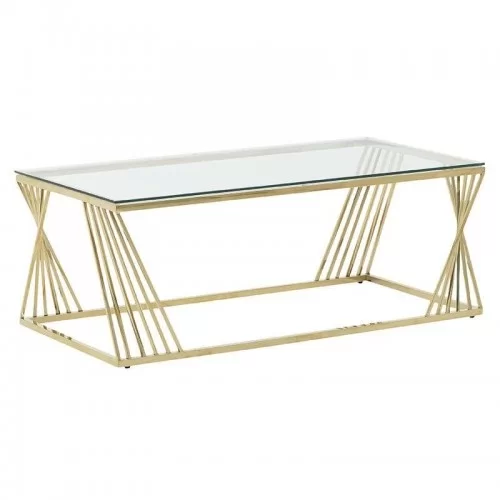Masuta de cafea din metal si sticla Golden 120cm x 60cm x 45cm