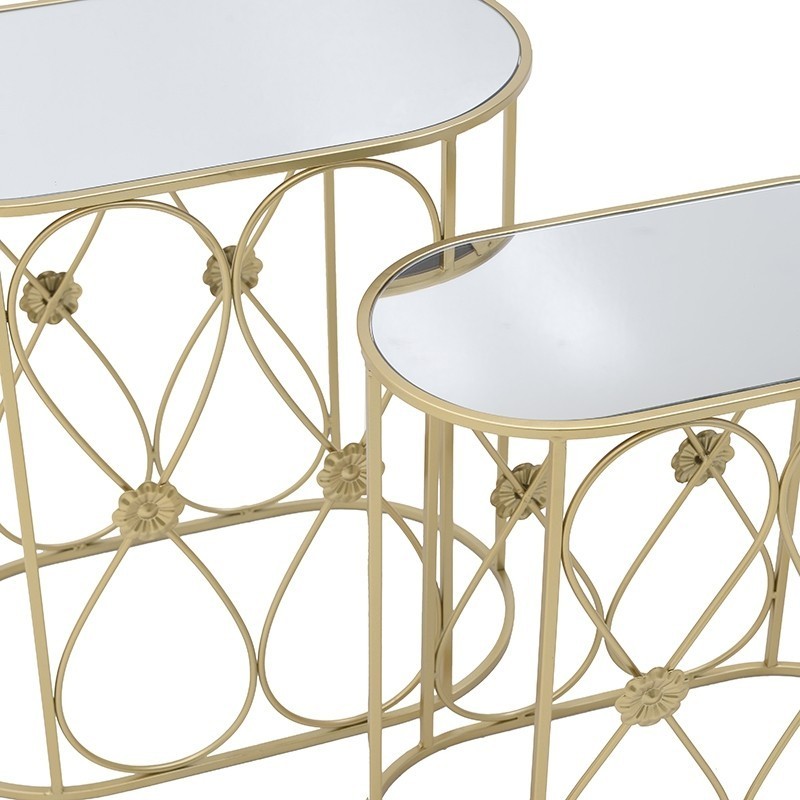 Set 2 console Golden Flowers din fier cu oglinda - Romantic Home Set 2 console Golden Flowers din fier cu oglinda - Romantic Home