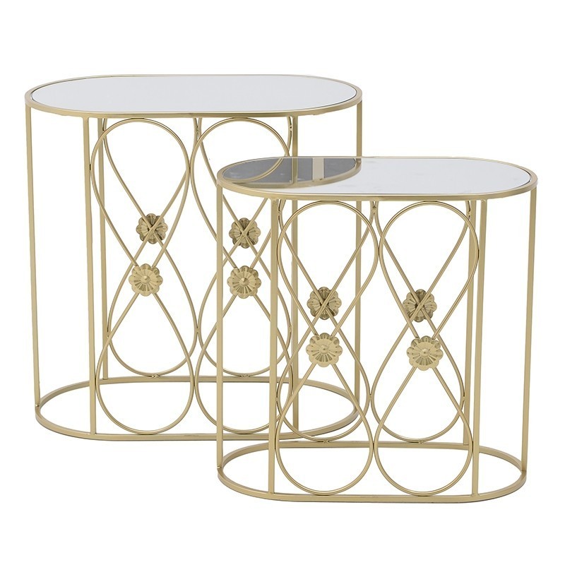 Set 2 console Golden Flowers din fier cu oglinda - Romantic Home Set 2 console Golden Flowers din fier cu oglinda - Romantic Home