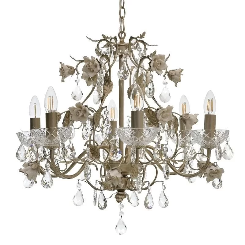 Candelabru Elegant Roses cu 6 becuri 60 cm x 55 cm Candelabru Elegant Roses cu 6 becuri 60 cm x 55 cm
