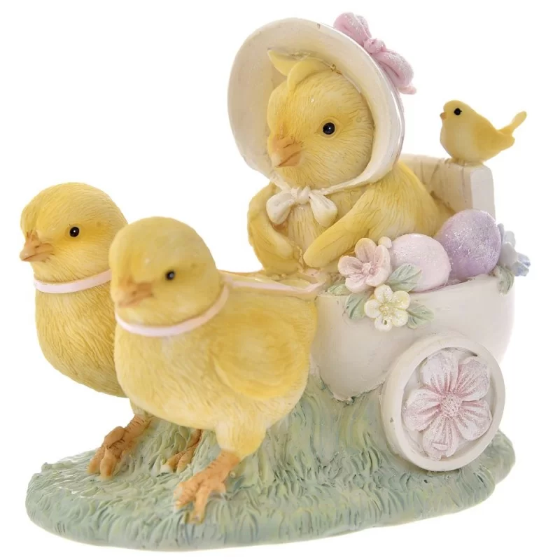 Figurina Chicks with cart din rasina 12 cm x 10 cm - 1 Figurina Chicks with cart din rasina 12 cm x 10 cm - 1