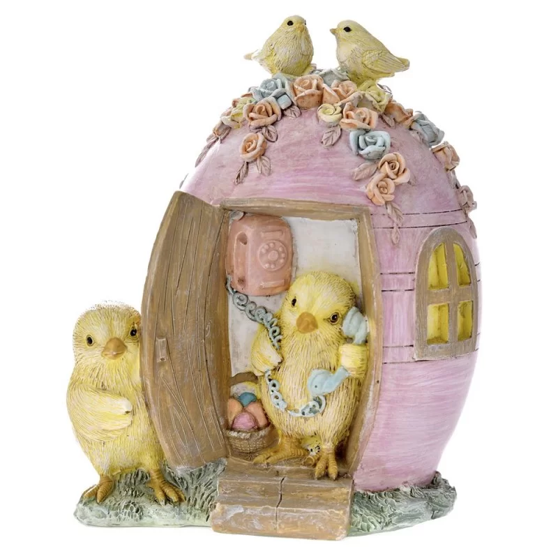 Figurina Chicks in Pink Egg House din rasina 11 cm x 13 cm - 1