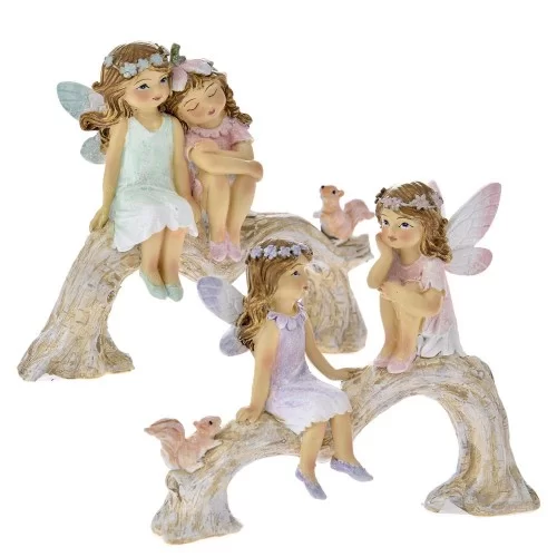 Set 2 figurine Fairies on a tree trunck din rasina - 1