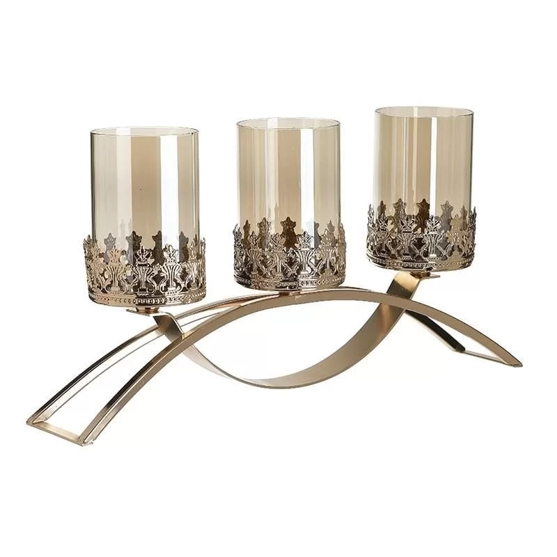 Suport lumanari Luxury Gold din metal si sticla 42 cm x 8 cm x 19 cm Suport lumanari Luxury Gold din metal si sticla 42 cm x 8 cm x 19 cm