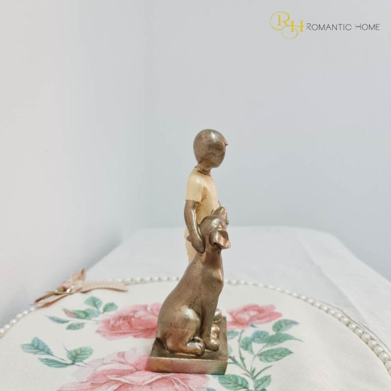 Figurina din rasina Boy with Dog 7 cm x 16 cm - Romantic Home