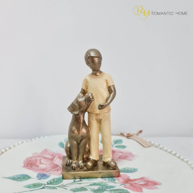 Figurina din rasina Boy with Dog 7 cm x 16 cm - Romantic Home