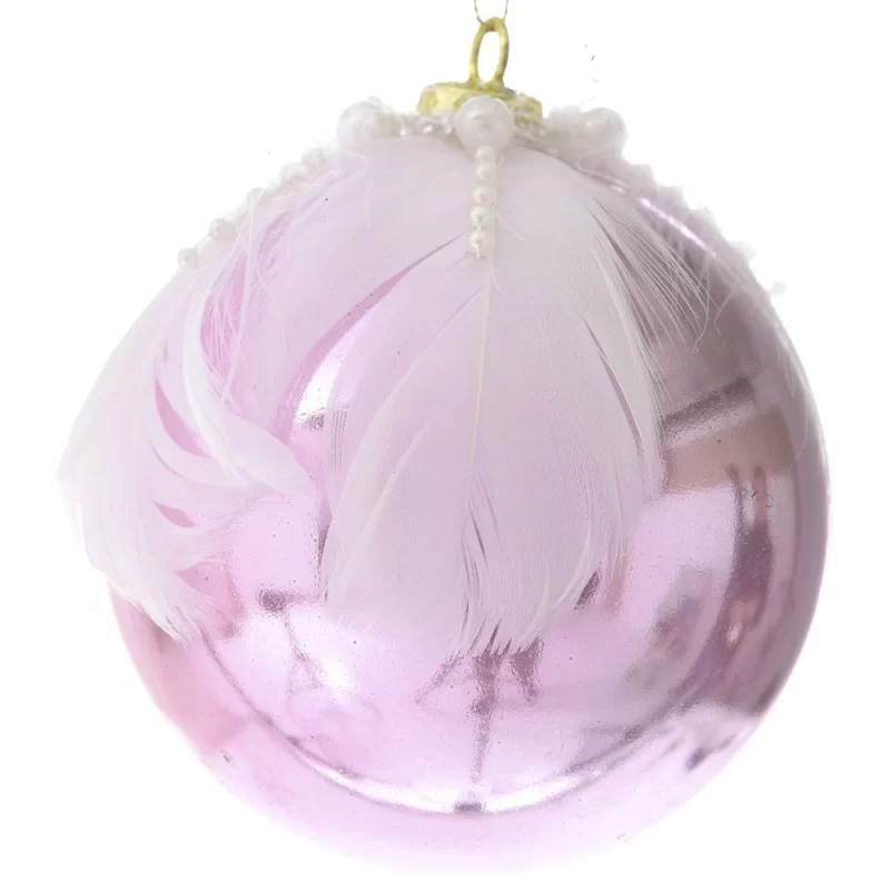 Set 3 globuri Pink Feathers 10 cm Set 3 globuri Pink Feathers 10 cm