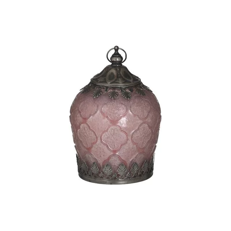 Felinar din sticla si metal cu LED Antique Pink Gold 10 cm x 15 cm Felinar din sticla si metal cu LED Antique Pink Gold 10 cm x 15 cm
