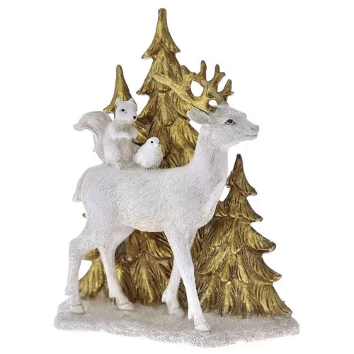 Figurina din rasina White Golden Deer 17 cm x 20 cm