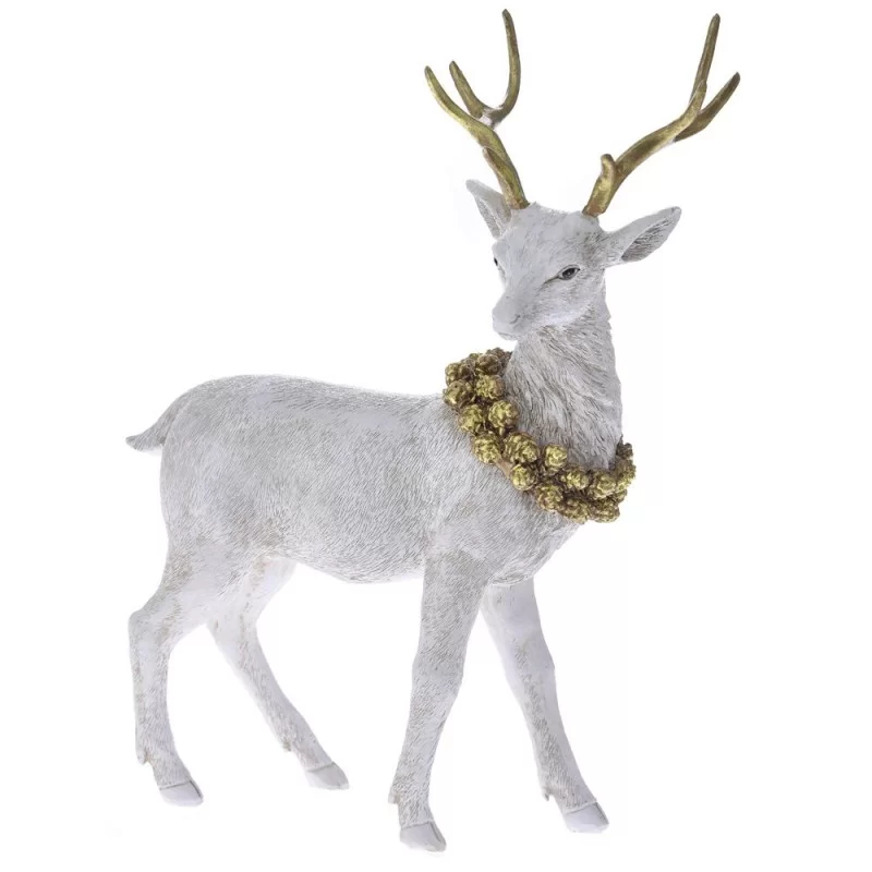 Xmas Deer din rasina White Gold 27 cm x 34 cm