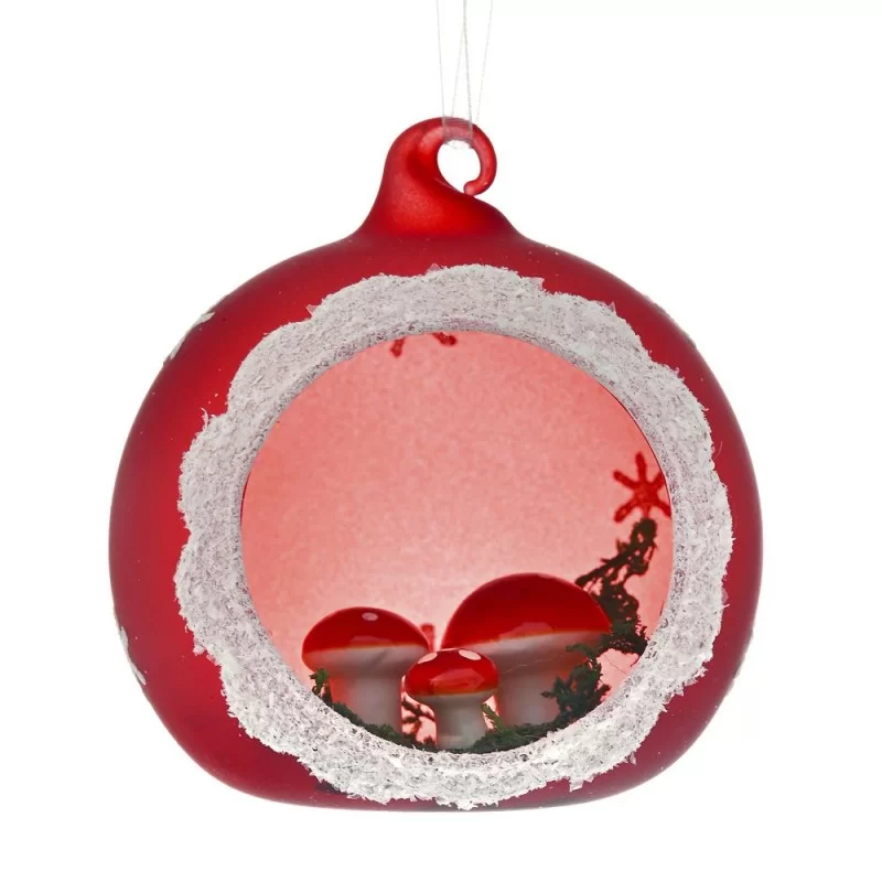 Set 2 ornamente brad din sticla Red Mushrooms 8 cm