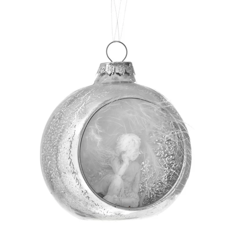 Set 2 ornamente brad din sticla Angel Silver 8 cm