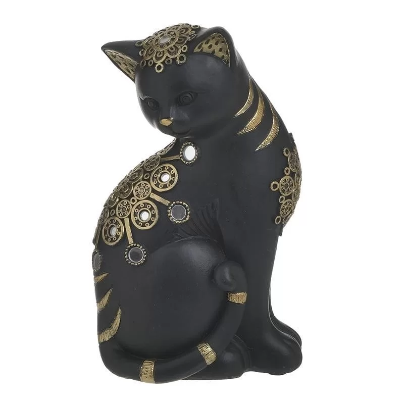 Pisica decor din rasina Black Gold 12 cm x 20 cm