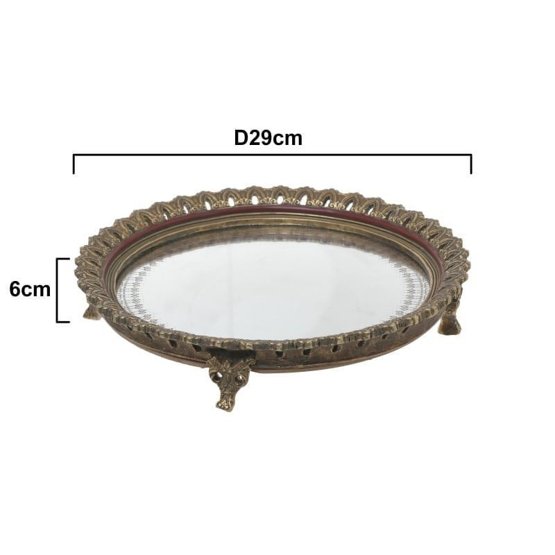 Tava din rasina cu oglinda rotunda Antique Golden 29 cm - Romantic Home