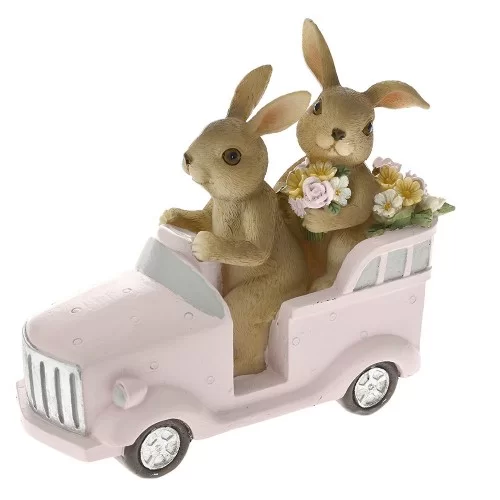 Figurina din rasina Rabbits in car 14 cm x 12 cm