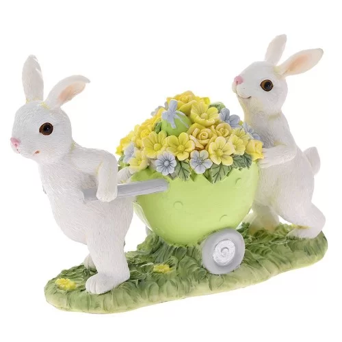 Figurina din rasina Rabbits with Cart