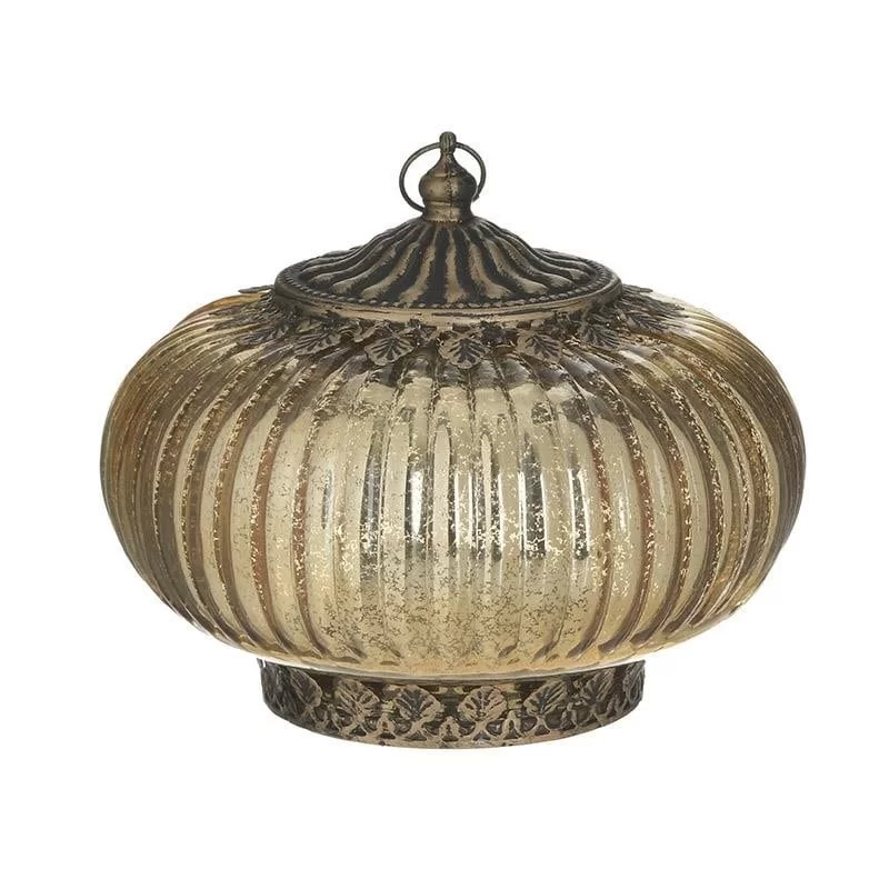 Felinar LED din sticla si metal Antique Golden 17 cm Felinar LED din sticla si metal Antique Golden 17 cm