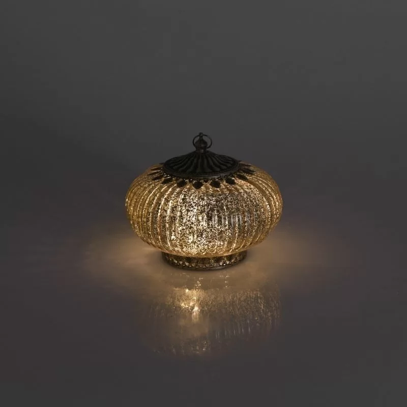 Felinar LED din sticla si metal Antique Golden 17 cm