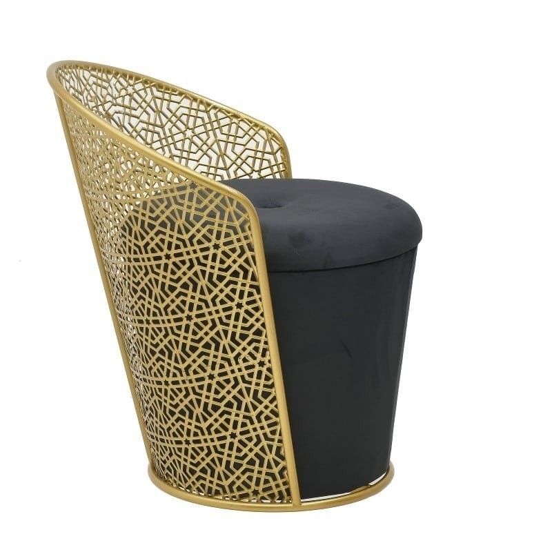 Taburet Velvet Ottoman Black Gold cu spatiu depozitare 60 cm - Romantic Home