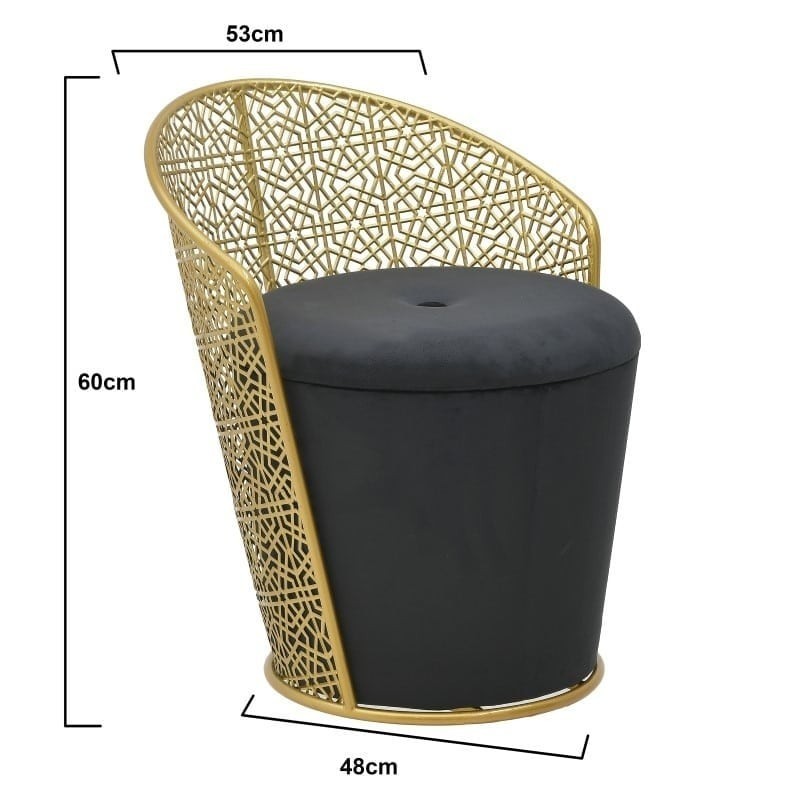 Taburet Velvet Ottoman Black Gold cu spatiu depozitare 60 cm - Romantic Home