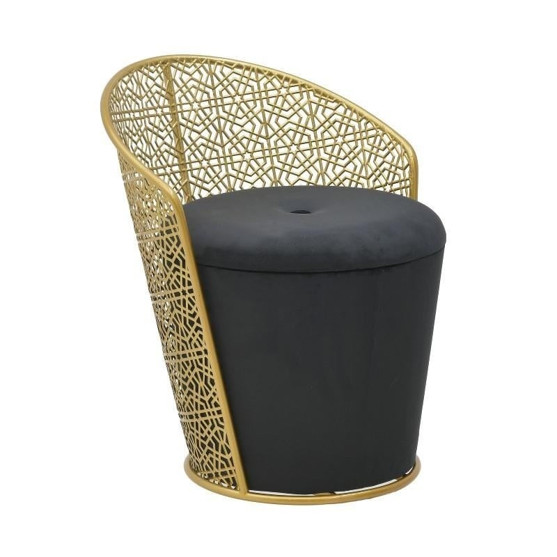 Taburet Velvet Ottoman Black Gold cu spatiu depozitare 60 cm - Romantic Home