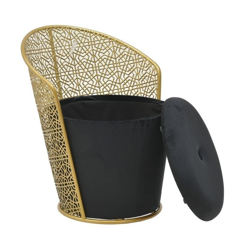 Taburet Velvet Ottoman Black Gold cu spatiu depozitare 60 cm - Romantic Home