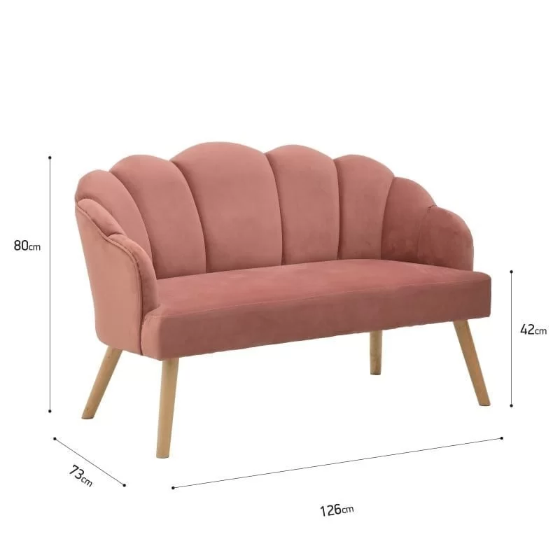 Canapea 2 locuri Velvet Pink 126 cm