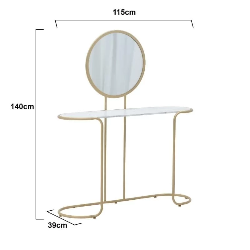 Consola metalica auriu cu oglinda Hall Stand 140 cm
