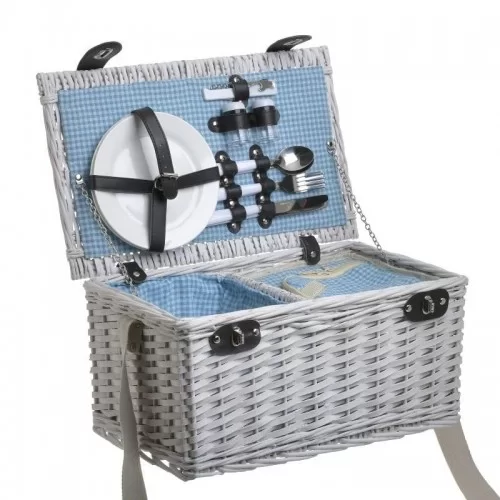 Cos de picnic din salcie White pentru 2 persoane