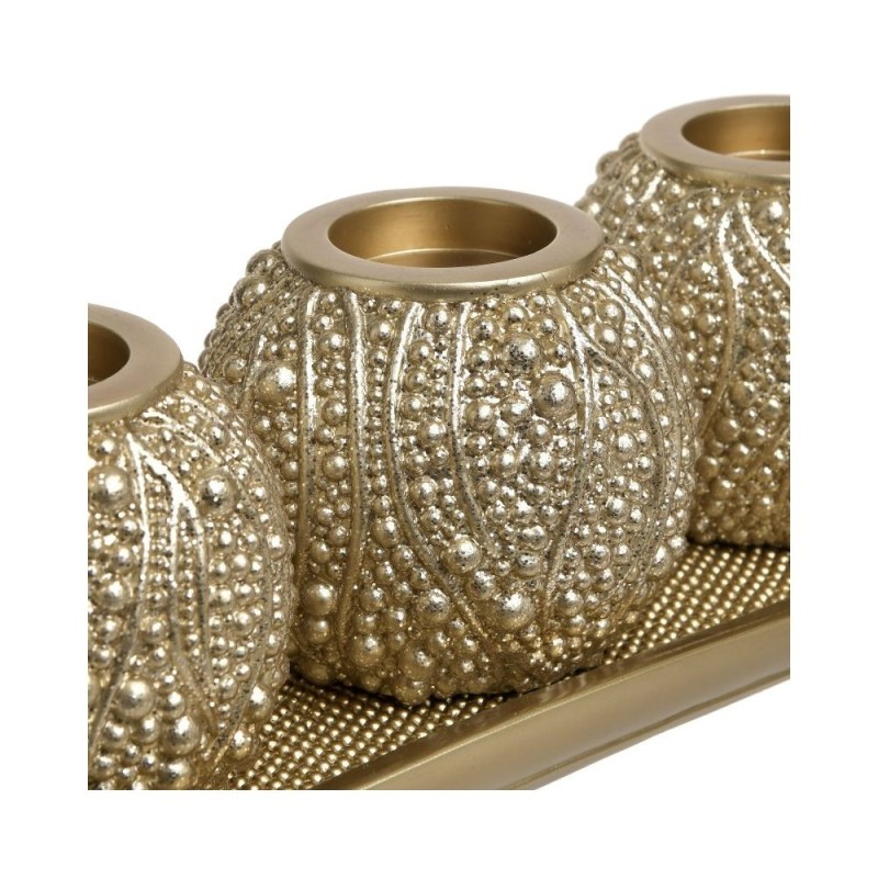 Set 3 suporturi lumanari rasina cu tava Champagne 33 cm x 22 cm x 11 cm - Romantic Home