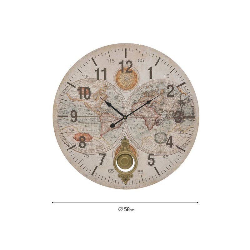 Ceas de perete din lemn cu pendul Atlasul lumii D- 58 cm - Romantic Home
