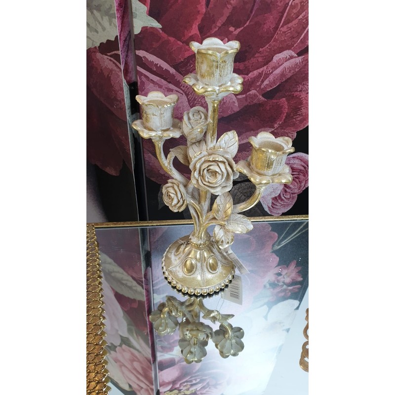 Sfesnic din rasina Golden White Roses 18 cm x 28 cm - Romantic Home