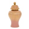 Vaza din ceramica Salmon Pink Golden cu capac Vaza din ceramica Salmon Pink Golden cu capac