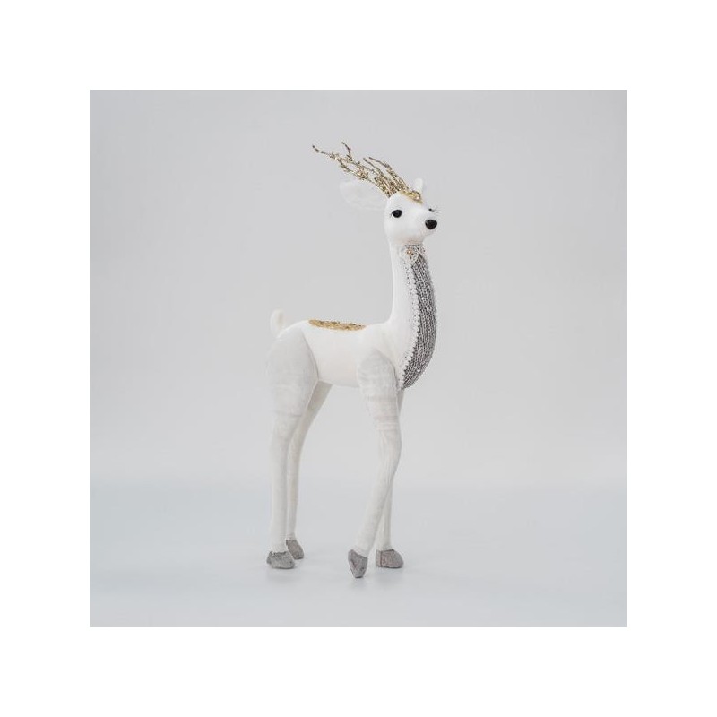 Decoratiune Velvet White Deer 19 cm x 45 cm - Romantic Home Decoratiune Velvet White Deer 19 cm x 45 cm - Romantic Home