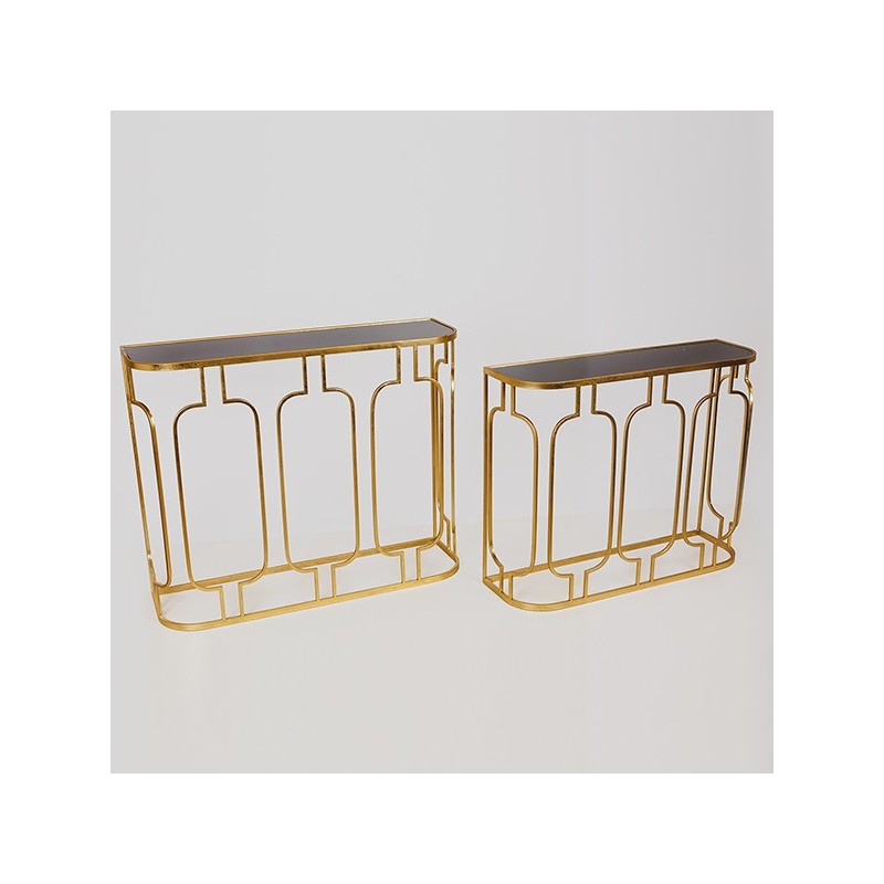 Set 2 console metalice Antique Gold Black top - Romantic Home