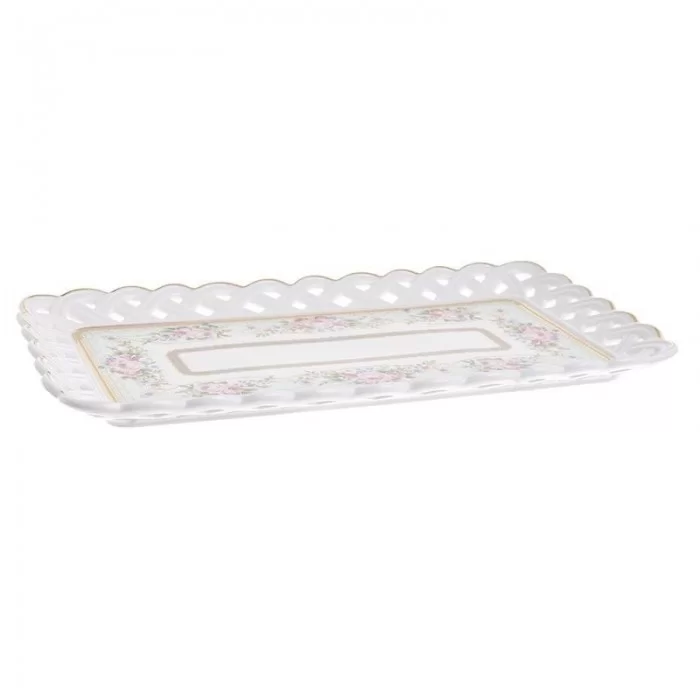 Platou portelan Pink Flowers 31cm x 17cm x 2cm Platou portelan Pink Flowers 31cm x 17cm x 2cm