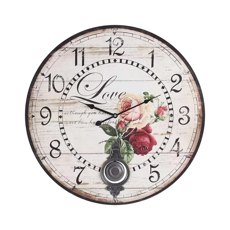 Ceas de perete din lemn Romantic Roses cu pendul D-58 cm - 1