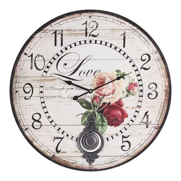Ceas de perete din lemn Romantic Roses cu pendul D-58 cm - 1