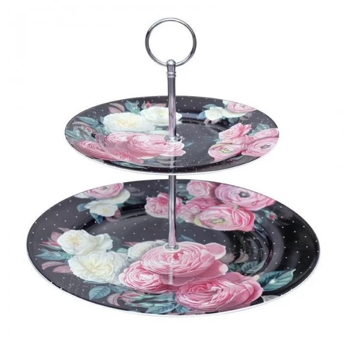 Etajera din portelan Black Roses 27 x 22 cm Etajera din portelan Black Roses 27 x 22 cm