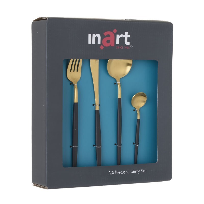 Set tacamuri 24 piese otel inoxidabil auriu-negru - Romantic Home