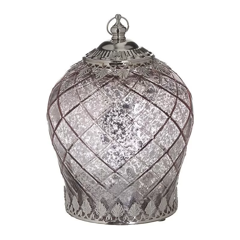 Felinar din metal si sticla cu LED Pink Silver