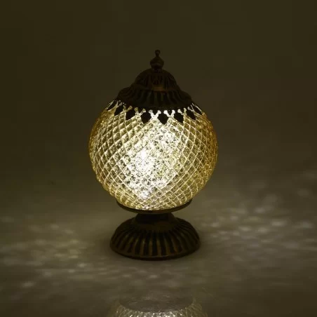 Felinar din sticla si metal Gold cu LED
