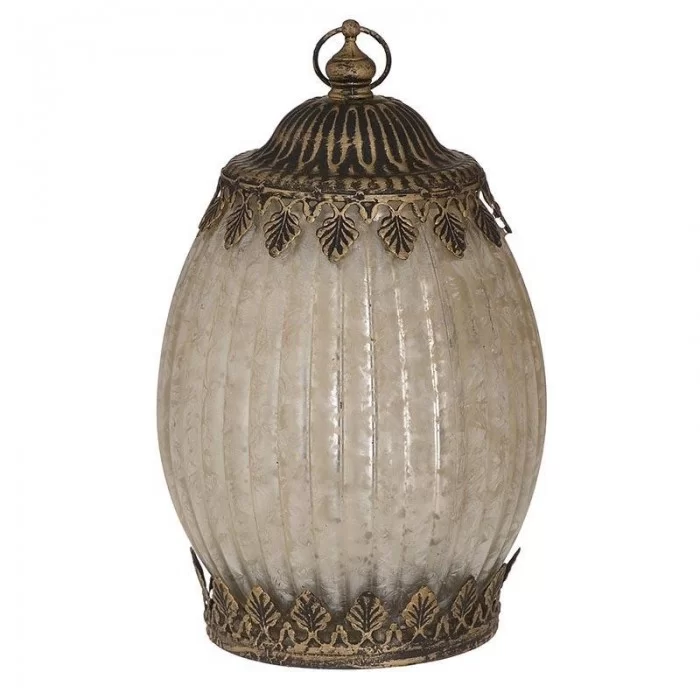 Felinar Antique Gold cu LED din sticla si metal Felinar Antique Gold cu LED din sticla si metal