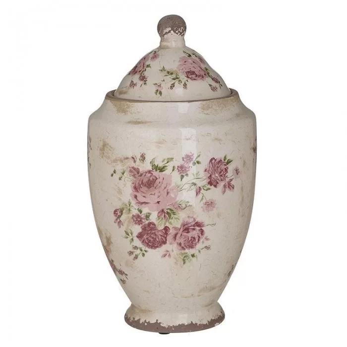 Vaza din ceramica Antique Flowers cu capac - 1 Vaza din ceramica Antique Flowers cu capac - 1
