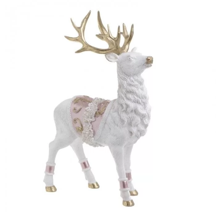 Decoratiune Craciun Ren White Pink din rasina 17 x 29 cm Decoratiune Craciun Ren White Pink din rasina 17 x 29 cm