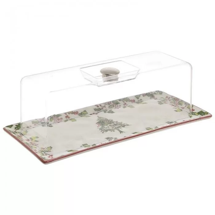Platou din ceramica si capac Xmas 36 cm x 16 cm x 12 cm Platou din ceramica si capac Xmas 36 cm x 16 cm x 12 cm