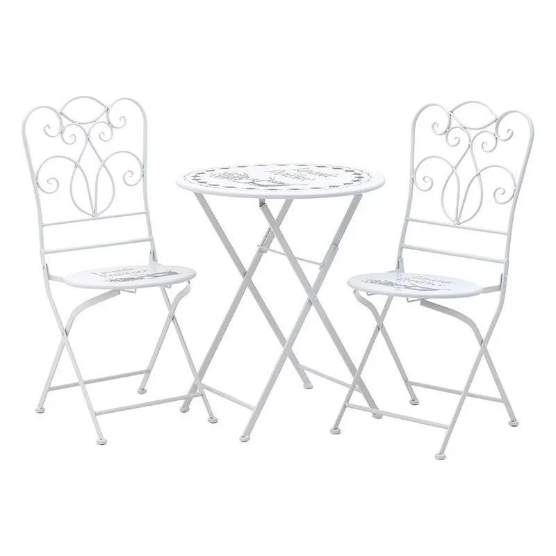 Set masa si 2 scaune Vintage White Lavande din metal - 1