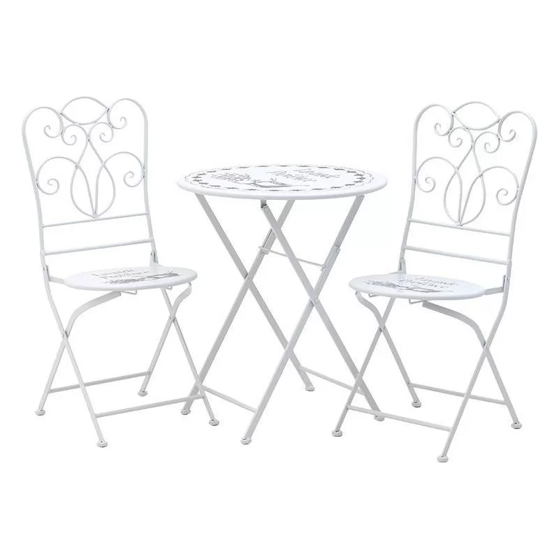 Set masa si 2 scaune Vintage White Lavande din metal - 1